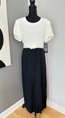 Vintage Byer Studio Dress Womens Size 14 Black White 90s Maxi Large Modest USA